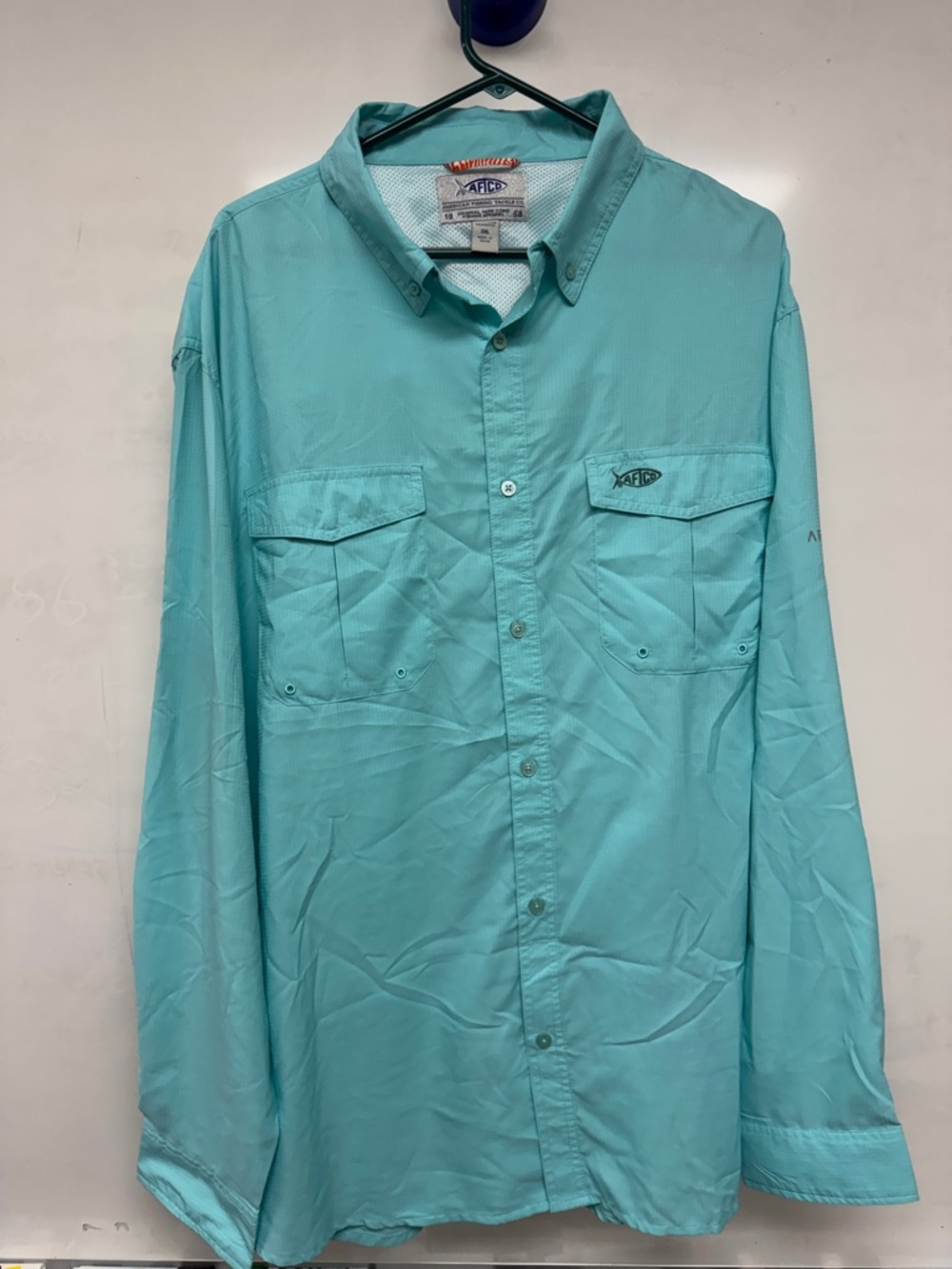AFTCO Men’s Button-Down Performance Shirt - Aqua Blue